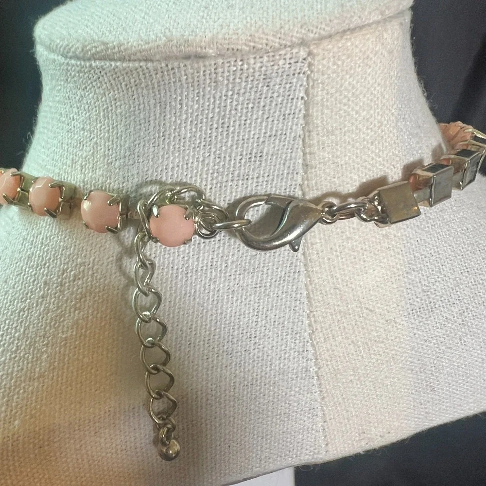 Pink Rhinestone Bib Necklace Statement Pastel Glass Stones 7